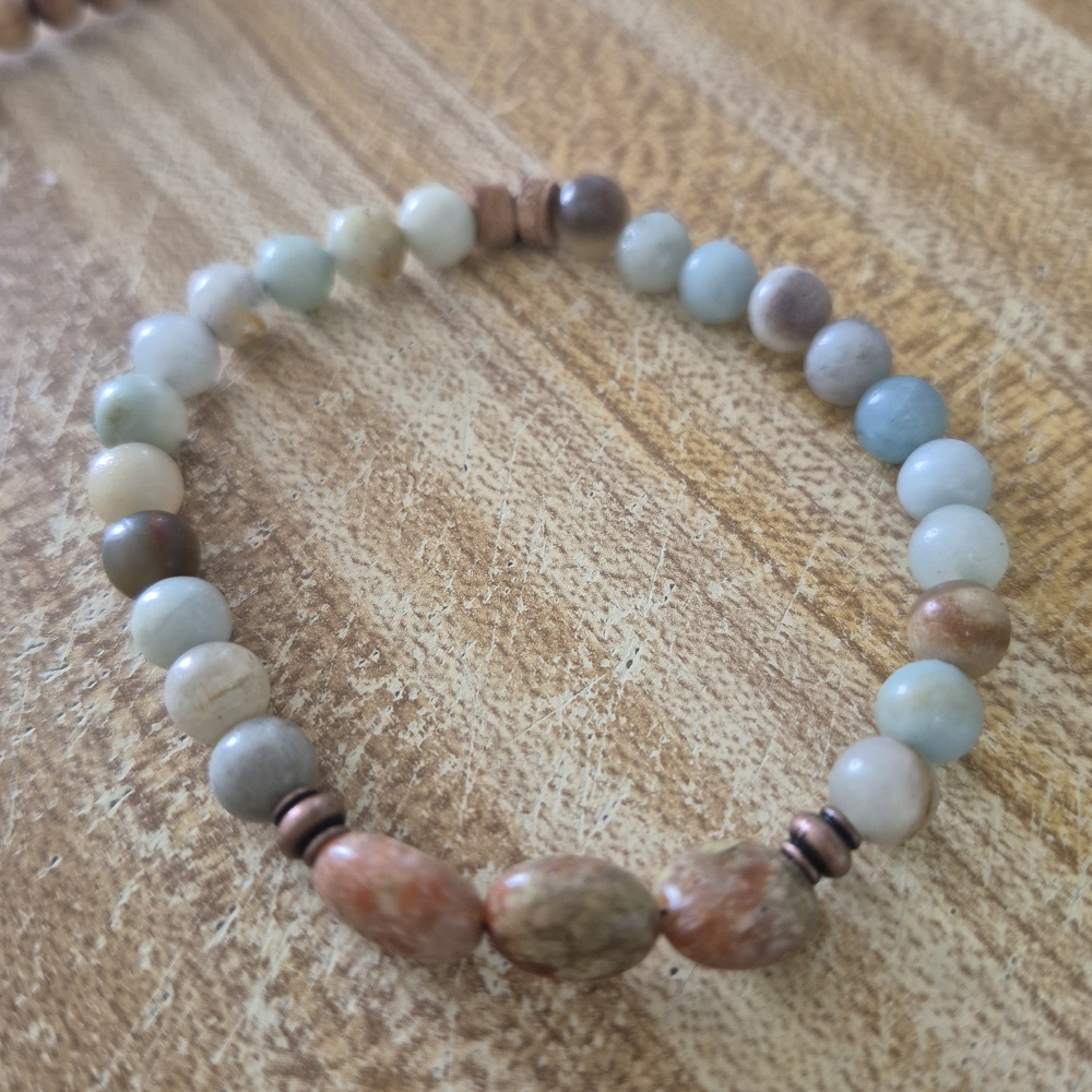 Handmade Set Of Natural Anicent Amazonite Stones and Tibetan Braclet! - Picture 7 of 11
